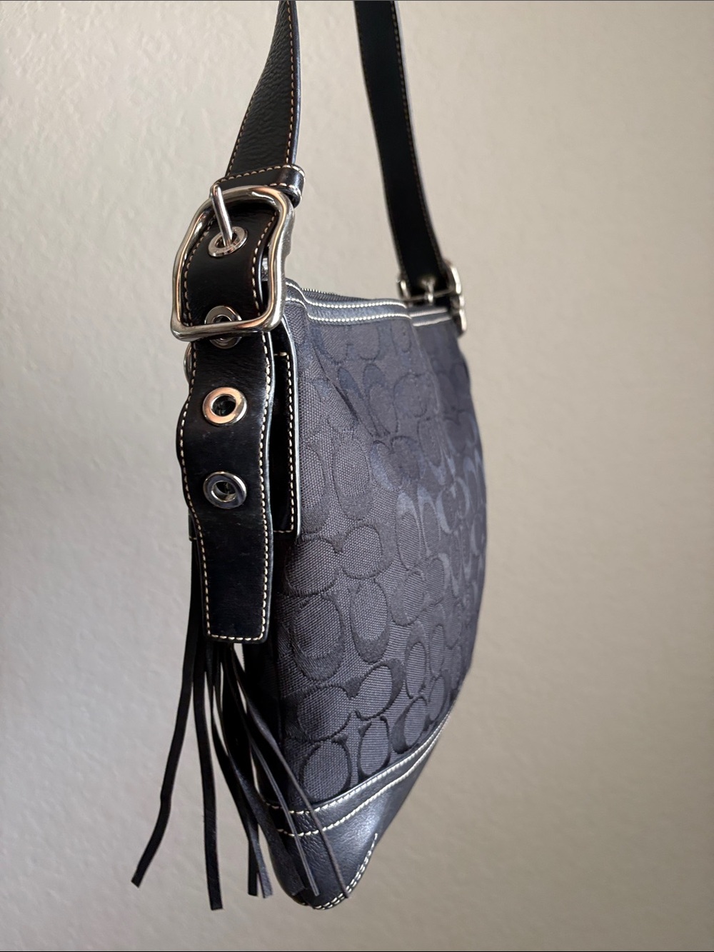 Coach Classic Black Signature Canvas/Leather combo Crossbody Bag - Picture 7 of 15